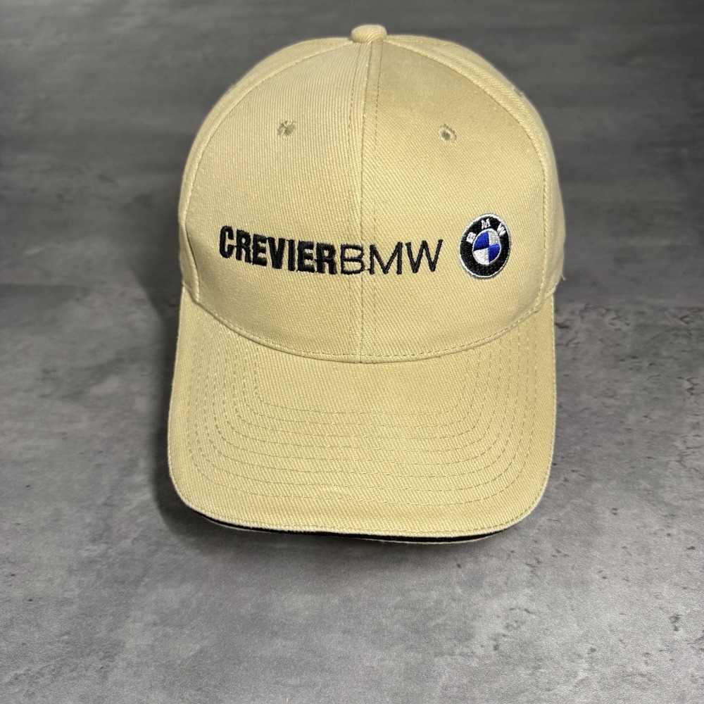 Vintage 90s BMW Hat Baseball Cap Khaki Tan Brown Auto‎ Car Mechanic Trucker Cap